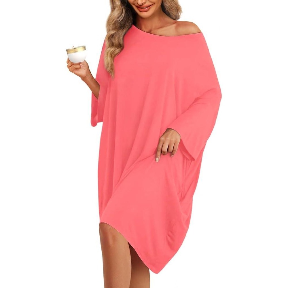 KFUBUO Plus Size Nightgowns for Women Coral Pink Fit S-5XL Oversized Sleep